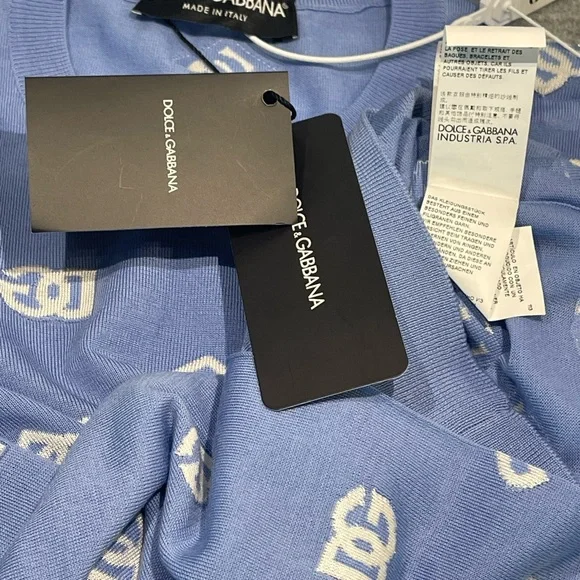 Dolce & Gabbana DG Logo Wool and silk jacquard sweater with tonal DG logo. NWT.